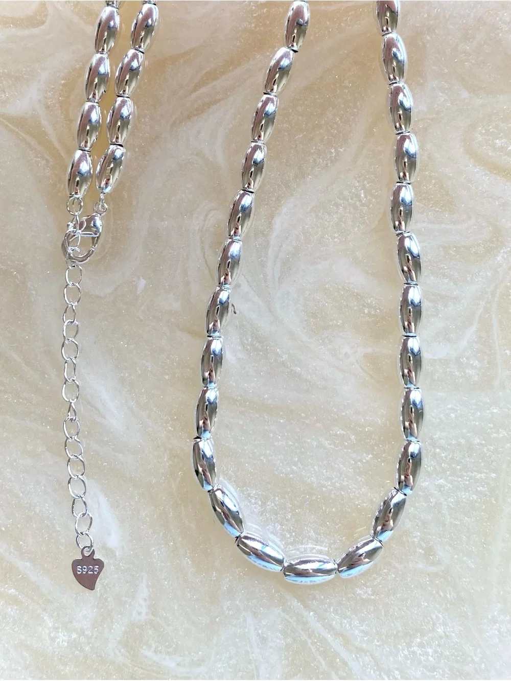 Sterling Silver Beaded Chain Necklace - Polished Silver